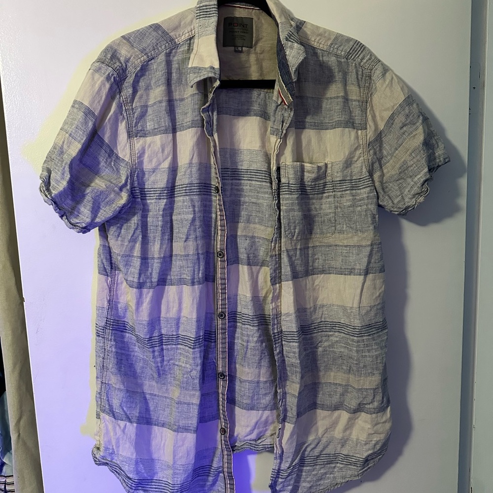 Point Zero Blue and White Casual Button Down Shirt